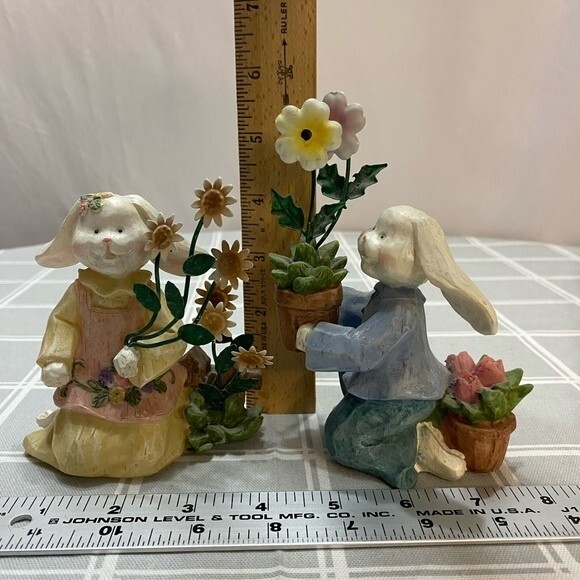 Home Interiors Spring Girl Boy Easter Bunny Rabbit Figurine Garden Flower Floral - Picture 8 of 8
